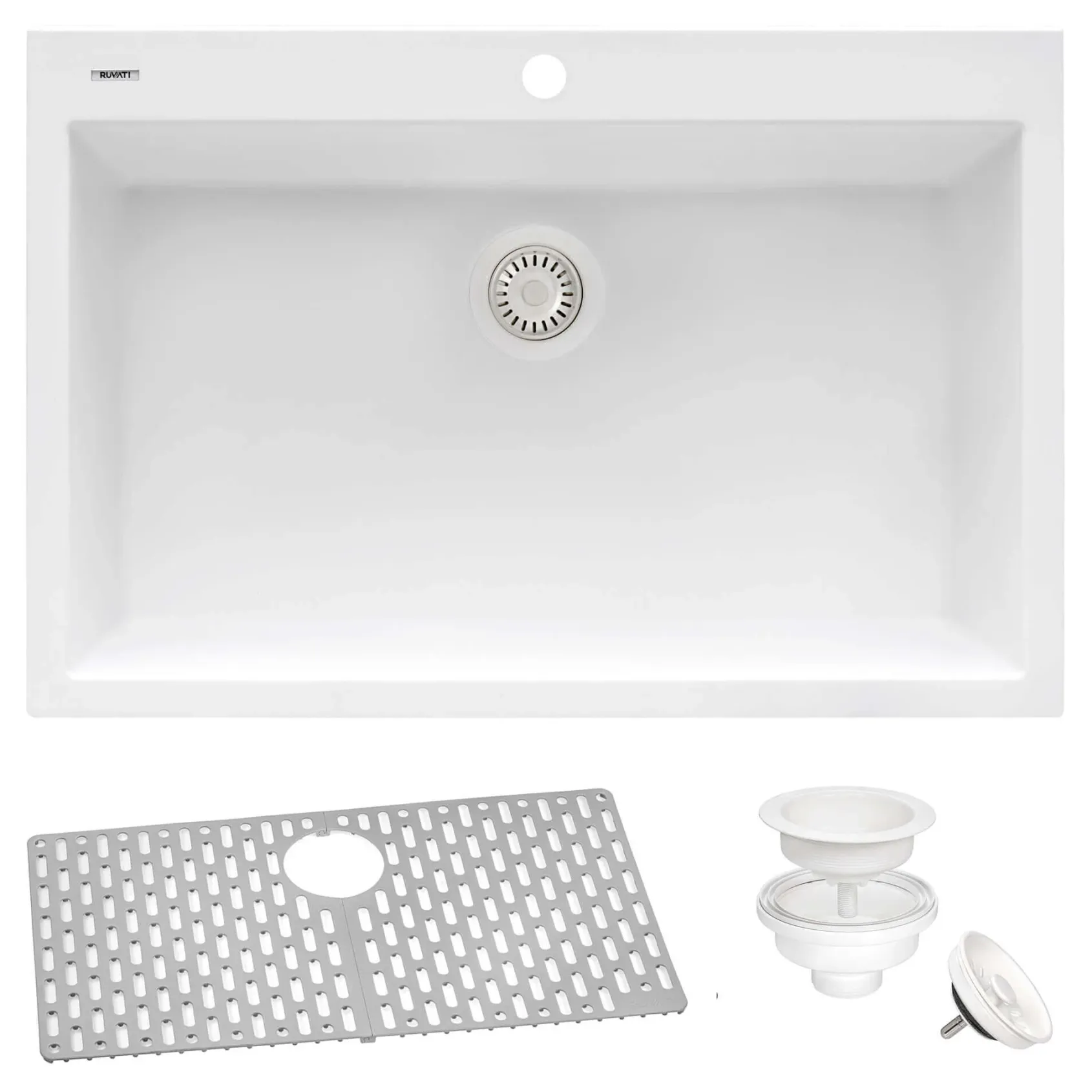 Ruvati 27" Drop-in Topmount Granite Composite Kitchen Sink, Arctic White, RVG1027WH