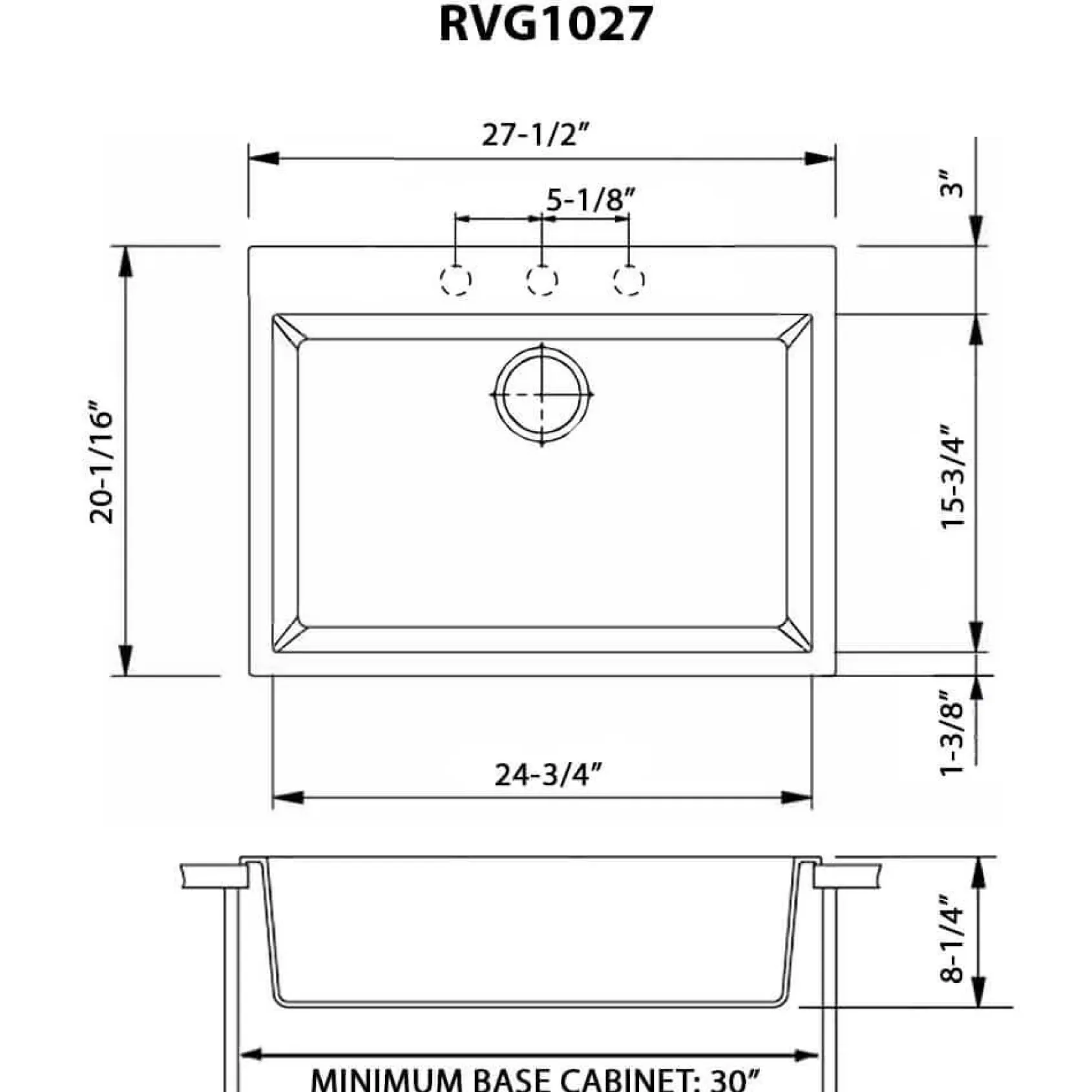 Ruvati 27" Drop-in Topmount Granite Composite Kitchen Sink, Arctic White, RVG1027WH