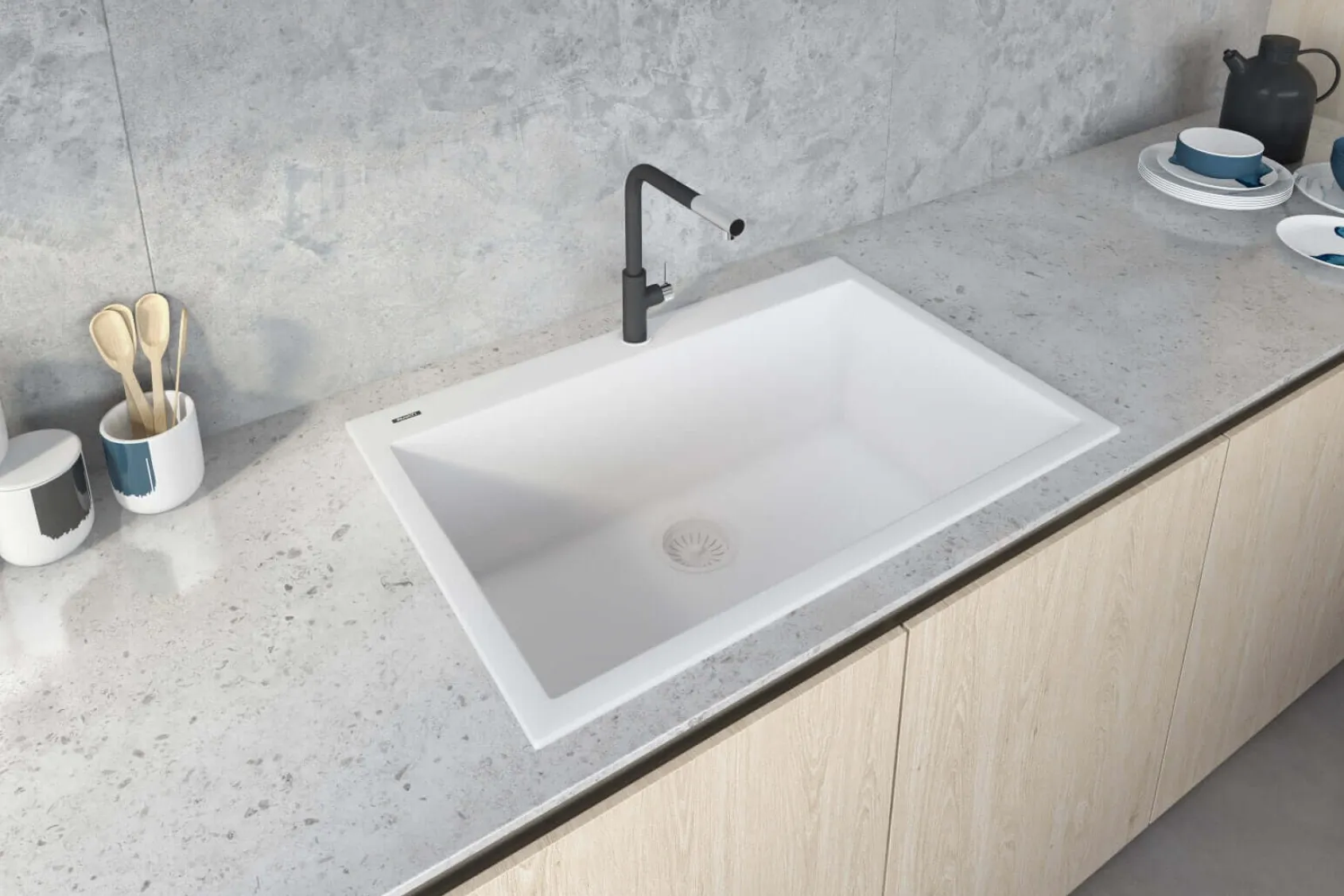 Ruvati 27" Drop-in Topmount Granite Composite Kitchen Sink, Arctic White, RVG1027WH