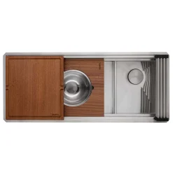 Ruvati Dual-Tier 45-inch Double Bowl Workstation Two-Tiered Ledge Kitchen Sink Undermount 16 Gauge Stainless Steel, RVH8253