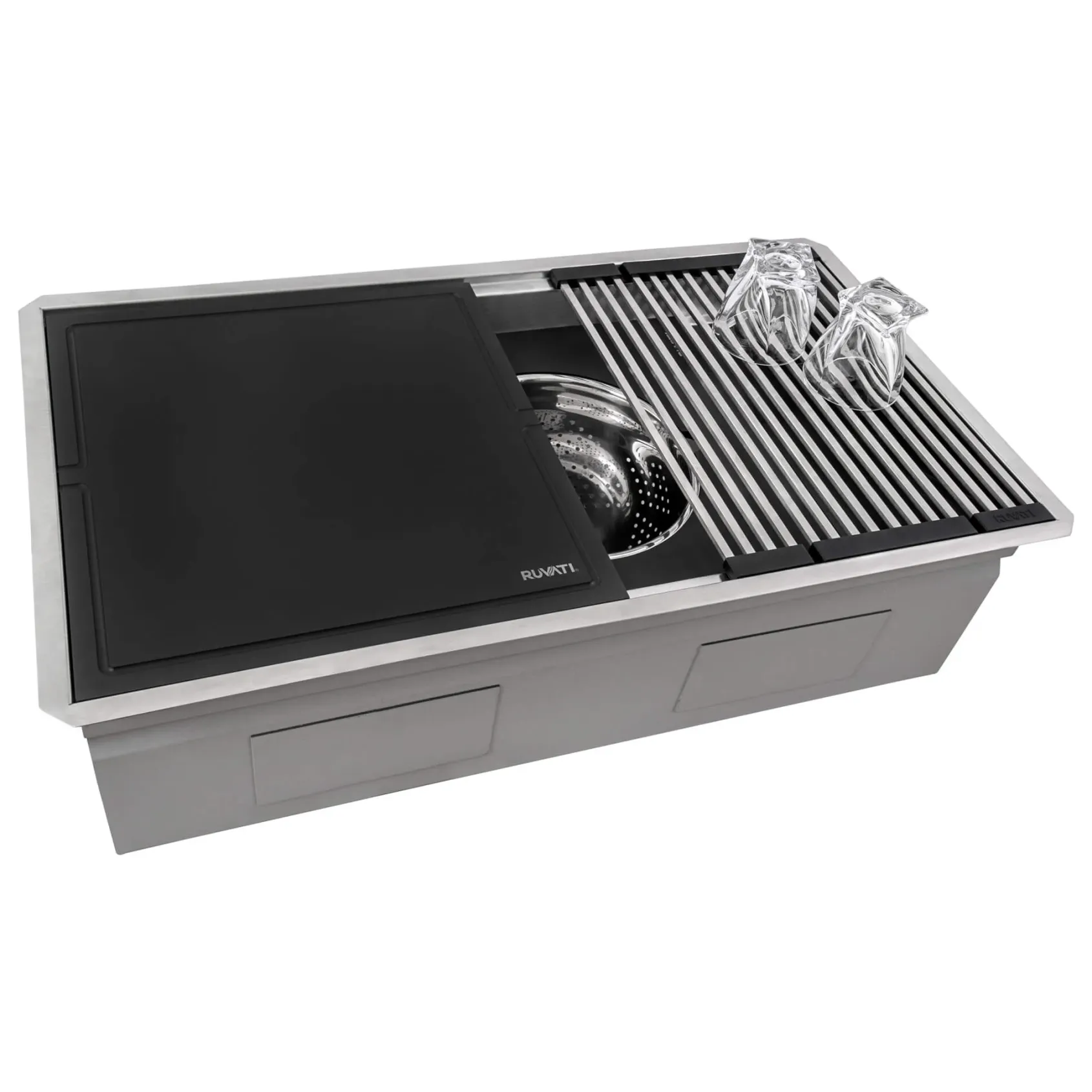 Ruvati Dual-Tier Nova 33" Undermount Stainless Steel Workstation Kitchen Sink, 16 Gauge, RVH8224