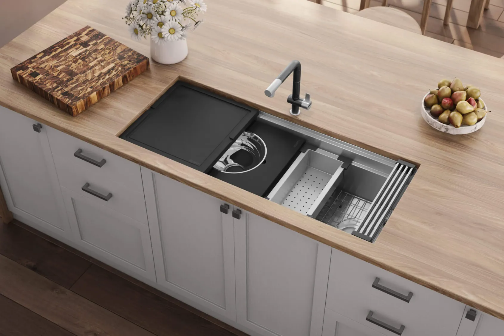 Ruvati Dual-Tier Nova 45" Undermount Stainless Steel Workstation Kitchen Sink, 16 Gauge, RVH8335