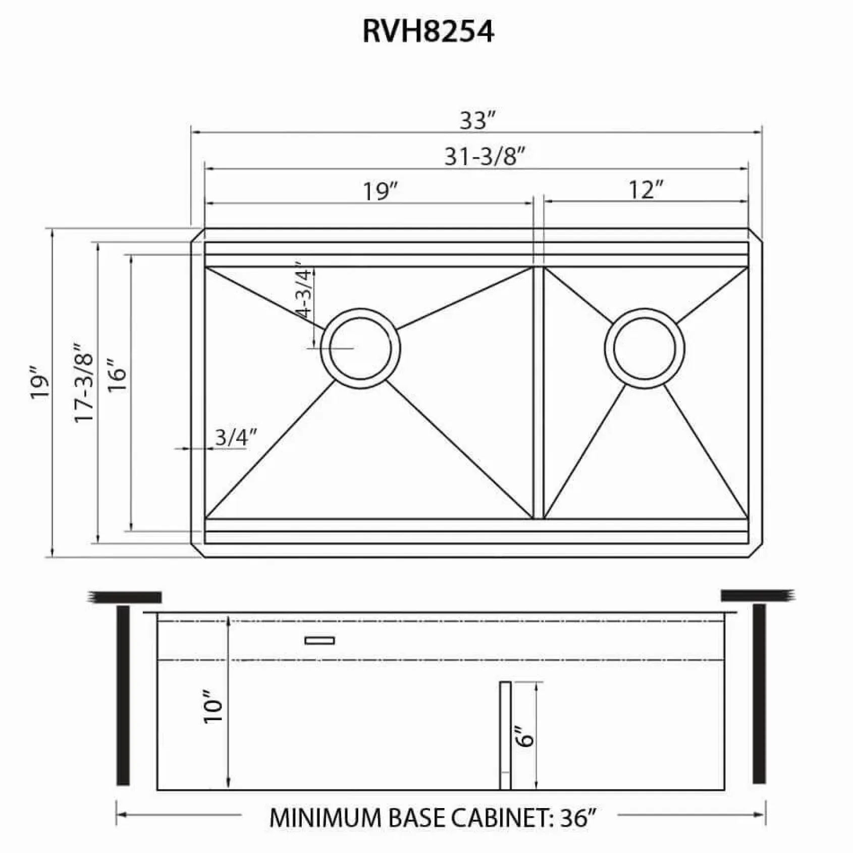 Ruvati Dual Tier Nova 33" Undermount Stainless Steel Workstation Kitchen Sink, 60/40 Double Bowl, RVH8254