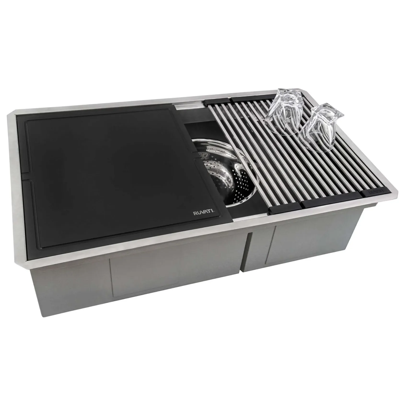 Ruvati Dual Tier Nova 33" Undermount Stainless Steel Workstation Kitchen Sink, 60/40 Double Bowl, RVH8254