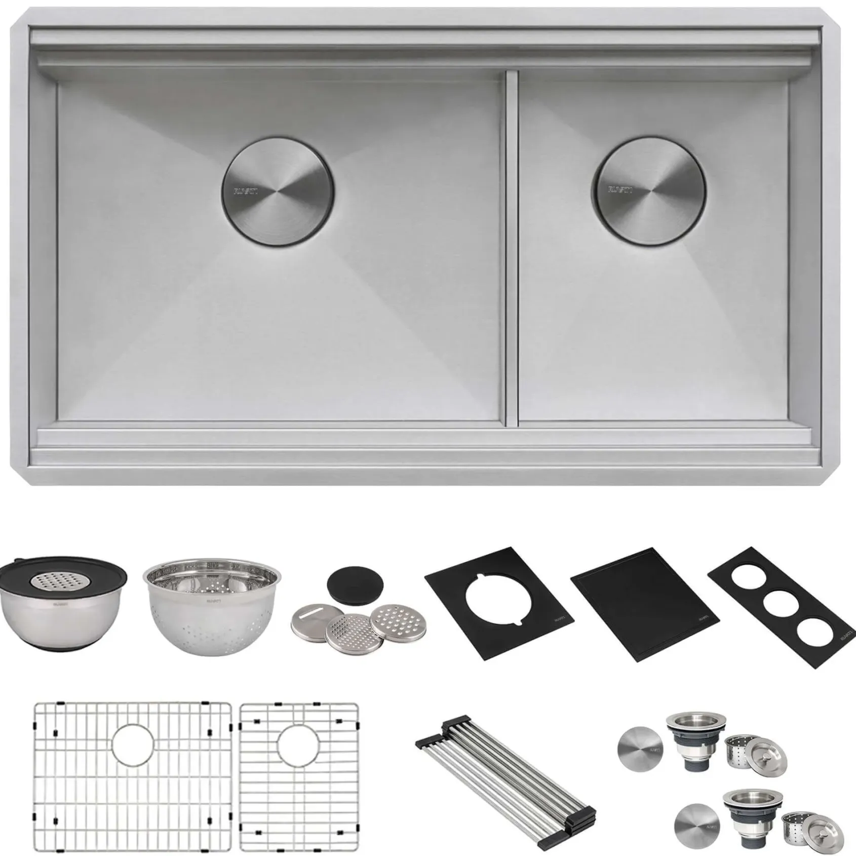 Ruvati Dual Tier Nova 33" Undermount Stainless Steel Workstation Kitchen Sink, 60/40 Double Bowl, RVH8254