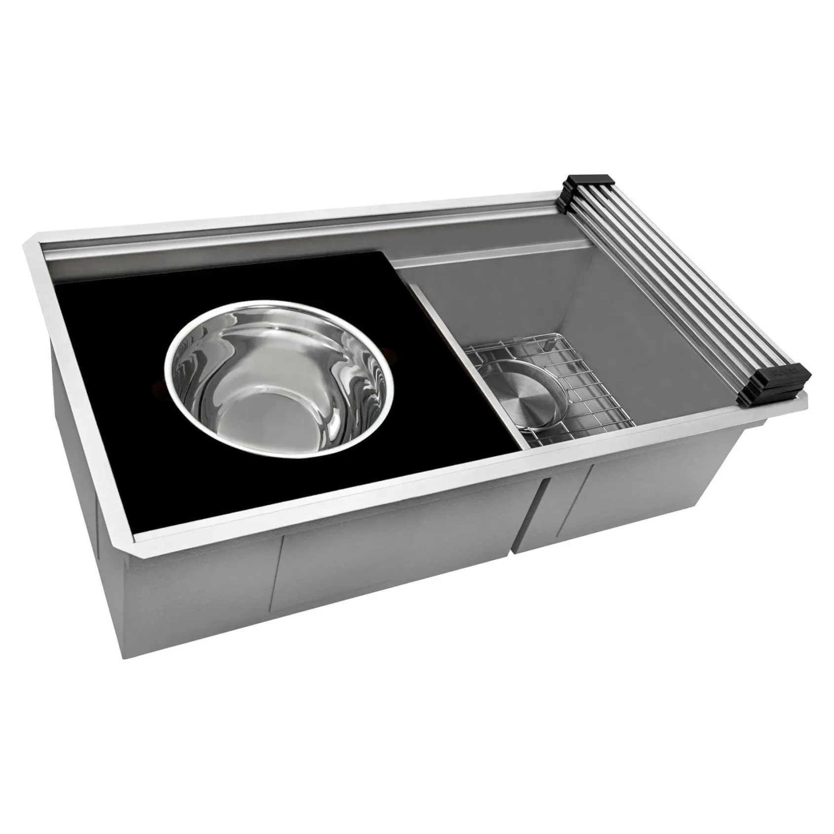 Ruvati Dual Tier Nova 33" Undermount Stainless Steel Workstation Kitchen Sink, 60/40 Double Bowl, RVH8254