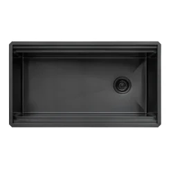 Ruvati Dual-Tier Pro 33-inch Gunmetal Black Stainless Steel Workstation Two-Tiered Ledge Kitchen Sink Undermount, 16, RVH6222BL