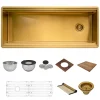 Ruvati Dual-Tier Pro 45" Undermount Polished Brass Matte Gold, Stainless Steel Workstation Kitchen Sink, 16 Gauge, RVH6333GG