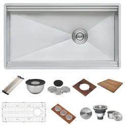 Ruvati Dual-Tier 33" Undermount Stainless Steel Workstation Kitchen Sink, 16 Gauge, RVH8222