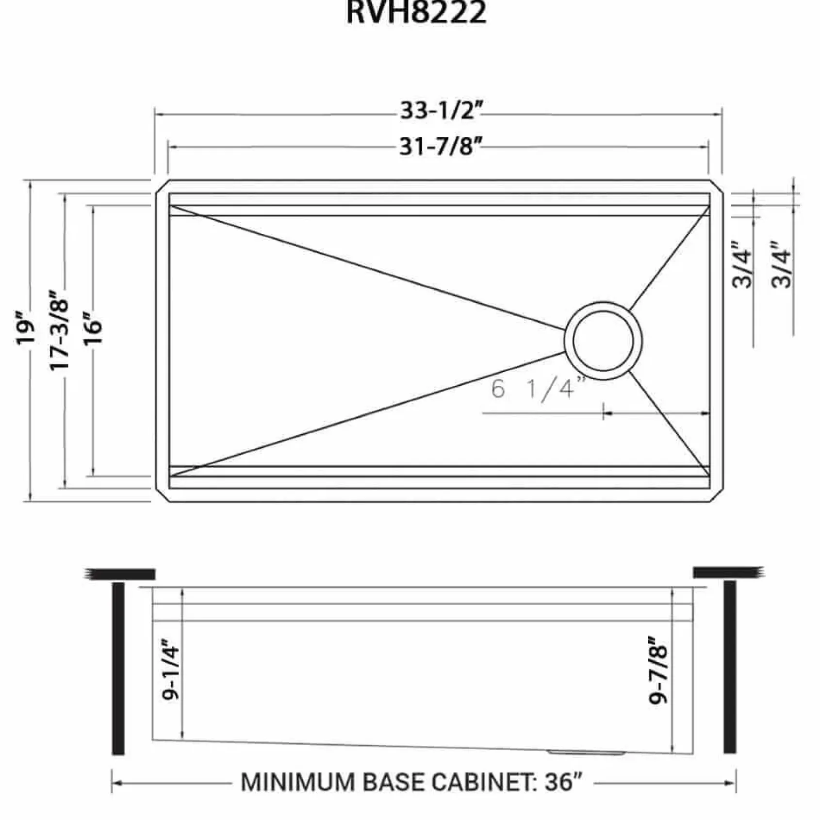 Ruvati Dual-Tier 33" Undermount Stainless Steel Workstation Kitchen Sink, 16 Gauge, RVH8222