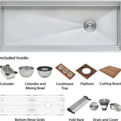 Ruvati Dual-Tier 45" Undermount Stainless Steel Workstation Kitchen Sink, 16 Gauge, RVH8333