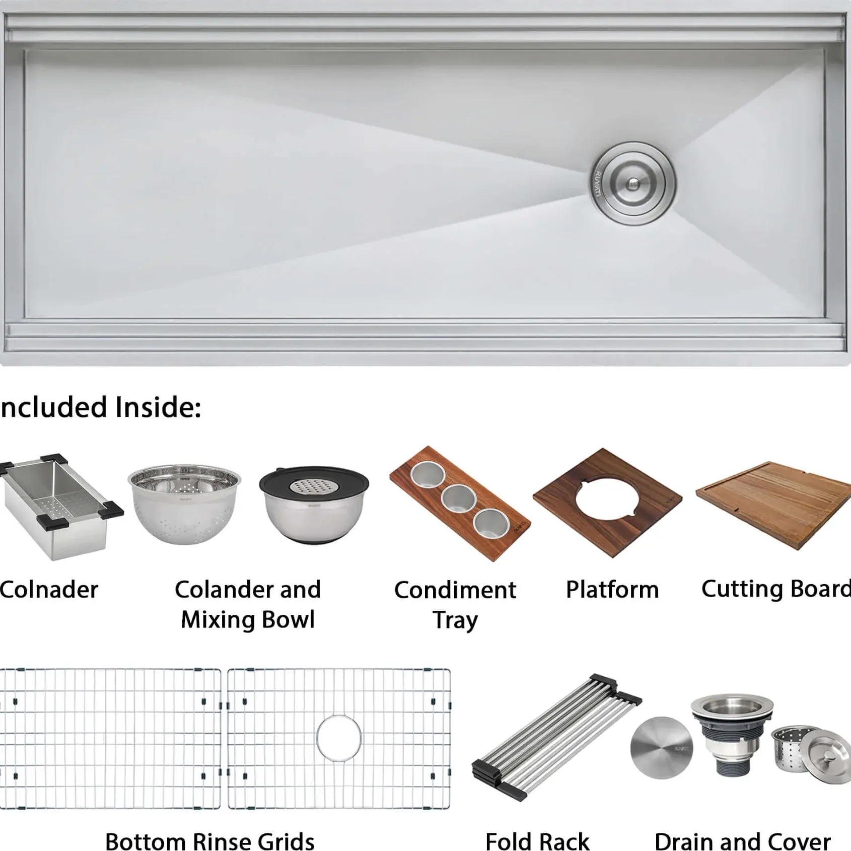 Ruvati Dual-Tier 45" Undermount Stainless Steel Workstation Kitchen Sink, 16 Gauge, RVH8333