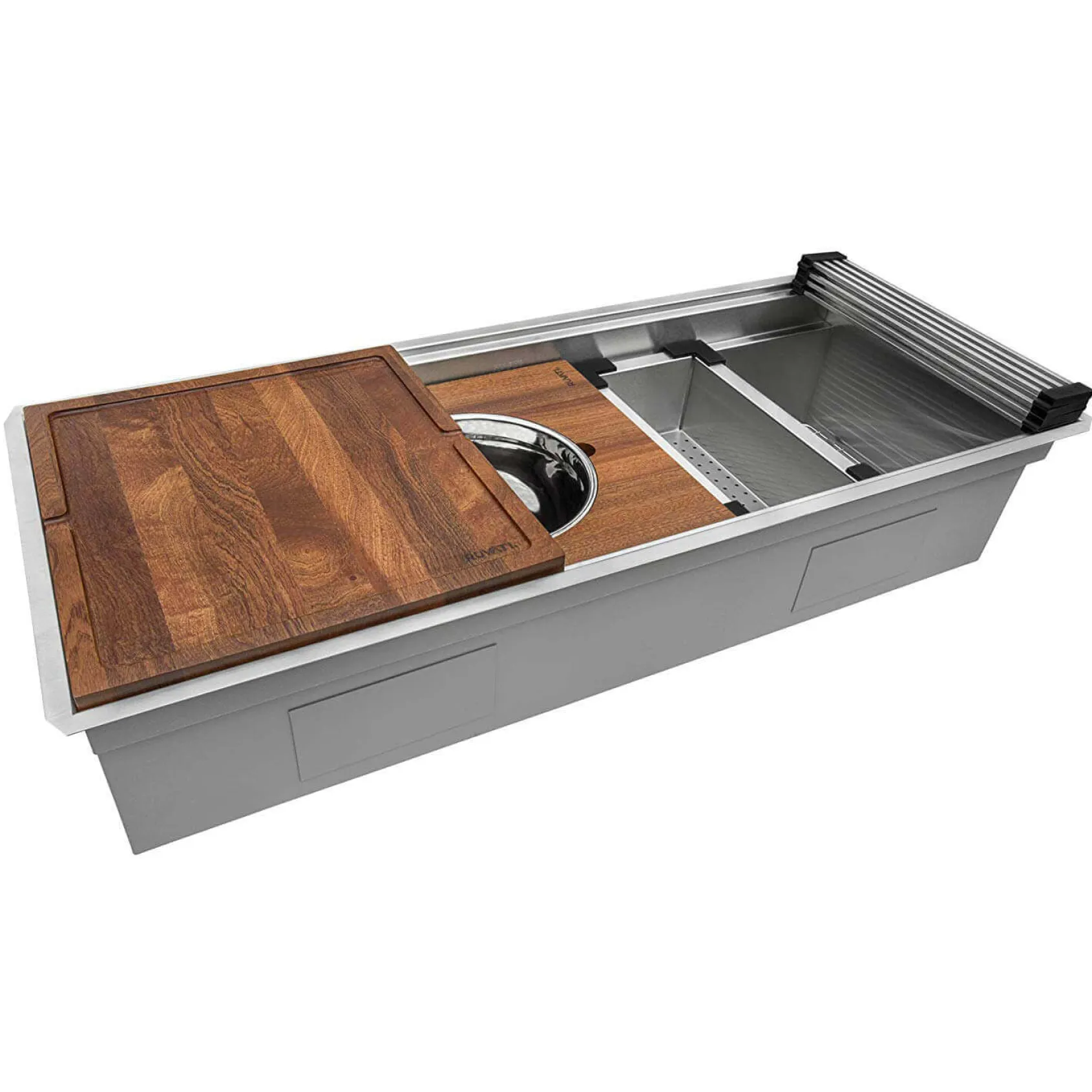 Ruvati Dual-Tier 45" Undermount Stainless Steel Workstation Kitchen Sink, 16 Gauge, RVH8333