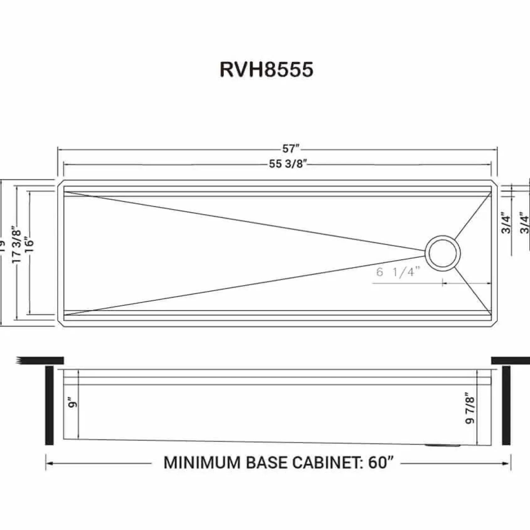 Ruvati Dual-Tier 57" Undermount Stainless Steel Workstation Kitchen Sink, 16 Gauge, RVH8555