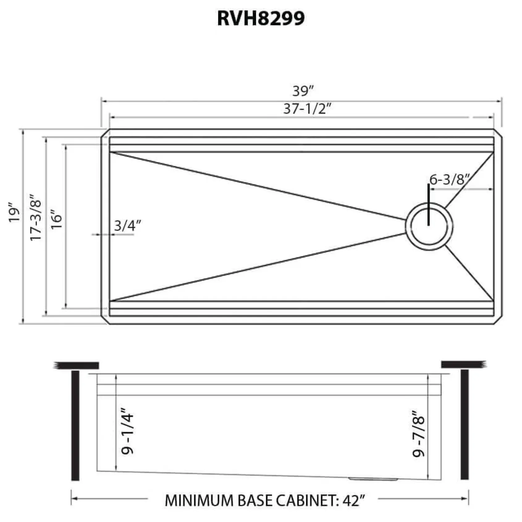 Ruvati Dual-Tier 39" Undermount Stainless Steel Workstation Kitchen Sink, 16 Gauge, RVH8299