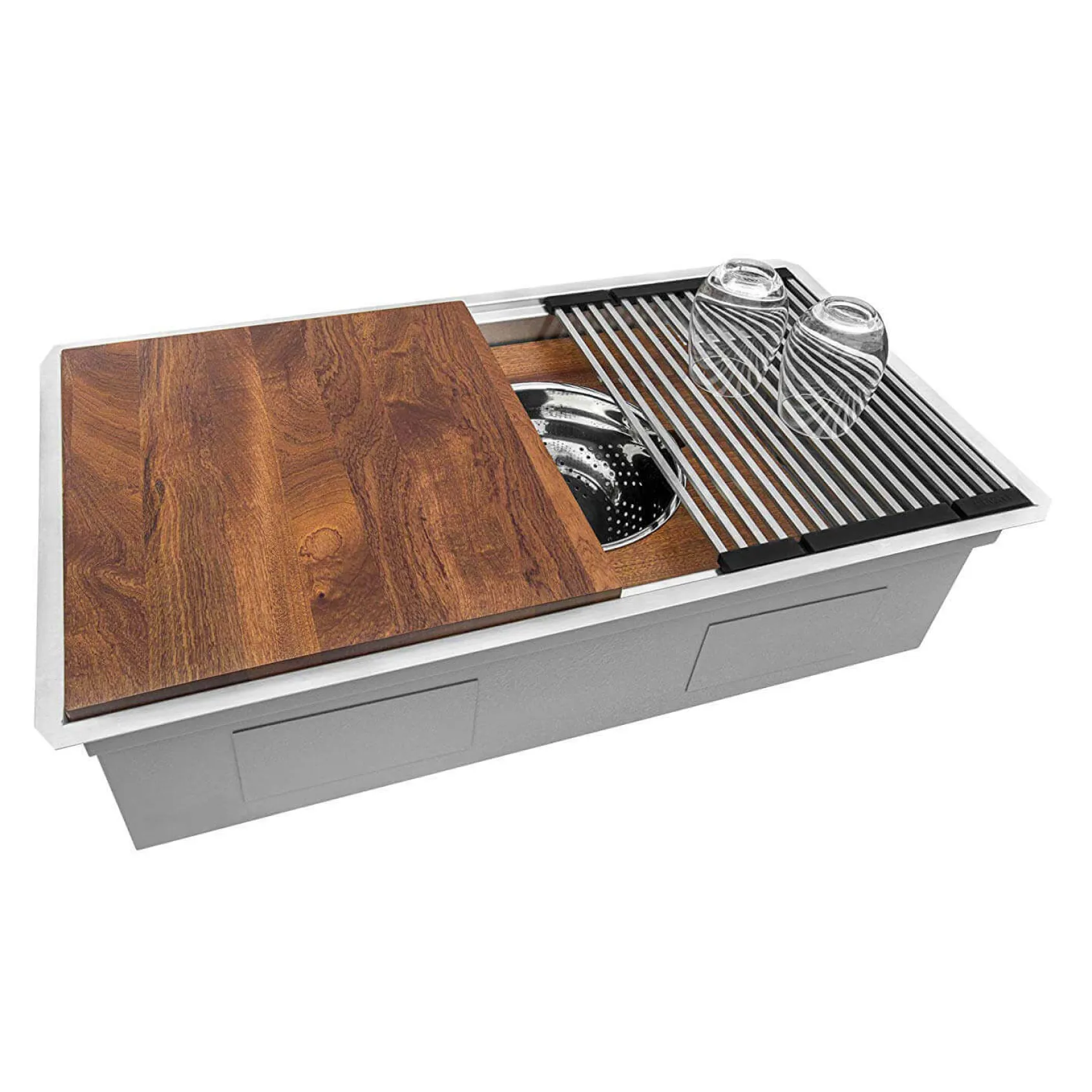 Ruvati Dual-Tier 39" Undermount Stainless Steel Workstation Kitchen Sink, 16 Gauge, RVH8299