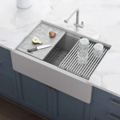 Ruvati epiCast 33" Granite Composite Workstation Apron-front Farmhouse Sink, Silver Gray, RVG1533GR