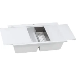 Ruvati epiGranite 34" Drop In Granite Composite Workstation Kitchen Sink, 50/50 Arctic White, RVG1350WH