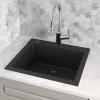 Ruvati epiGranite 24" Drop-in Topmount Granite Composite Kitchen Sink, Midnight Black, RVG1023BK