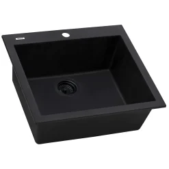 Ruvati epiGranite 24" Drop-in Topmount Granite Composite Kitchen Sink, Midnight Black, RVG1023BK