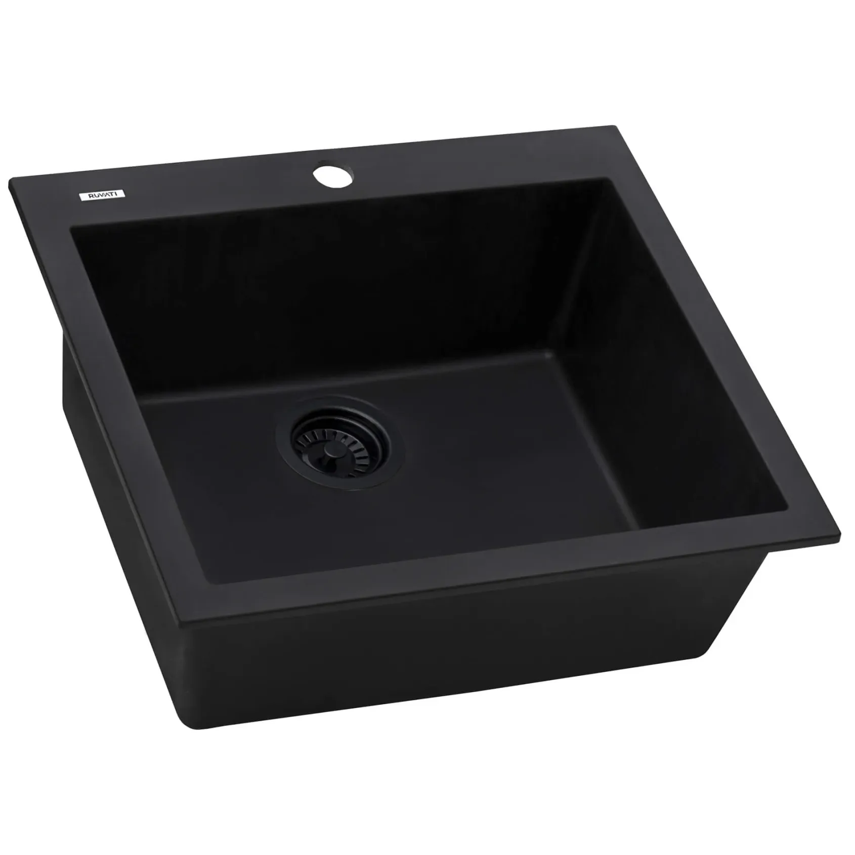 Ruvati epiGranite 24" Drop-in Topmount Granite Composite Kitchen Sink, Midnight Black, RVG1023BK