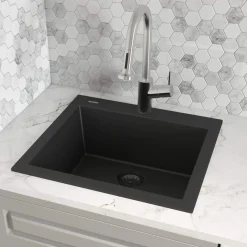 Ruvati epiGranite 22" Drop-in Topmount Granite Composite Bar/Prep Sink, Midnight Black, RVG1022BK
