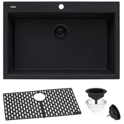 Ruvati epiGranite 33" Drop-in Topmount Granite Composite Kitchen Sink, Midnight Black, RVG1080BK