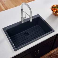 Ruvati epiGranite 30" Drop-in Topmount Granite Composite Kitchen Sink, Midnight Black, RVG1030BK