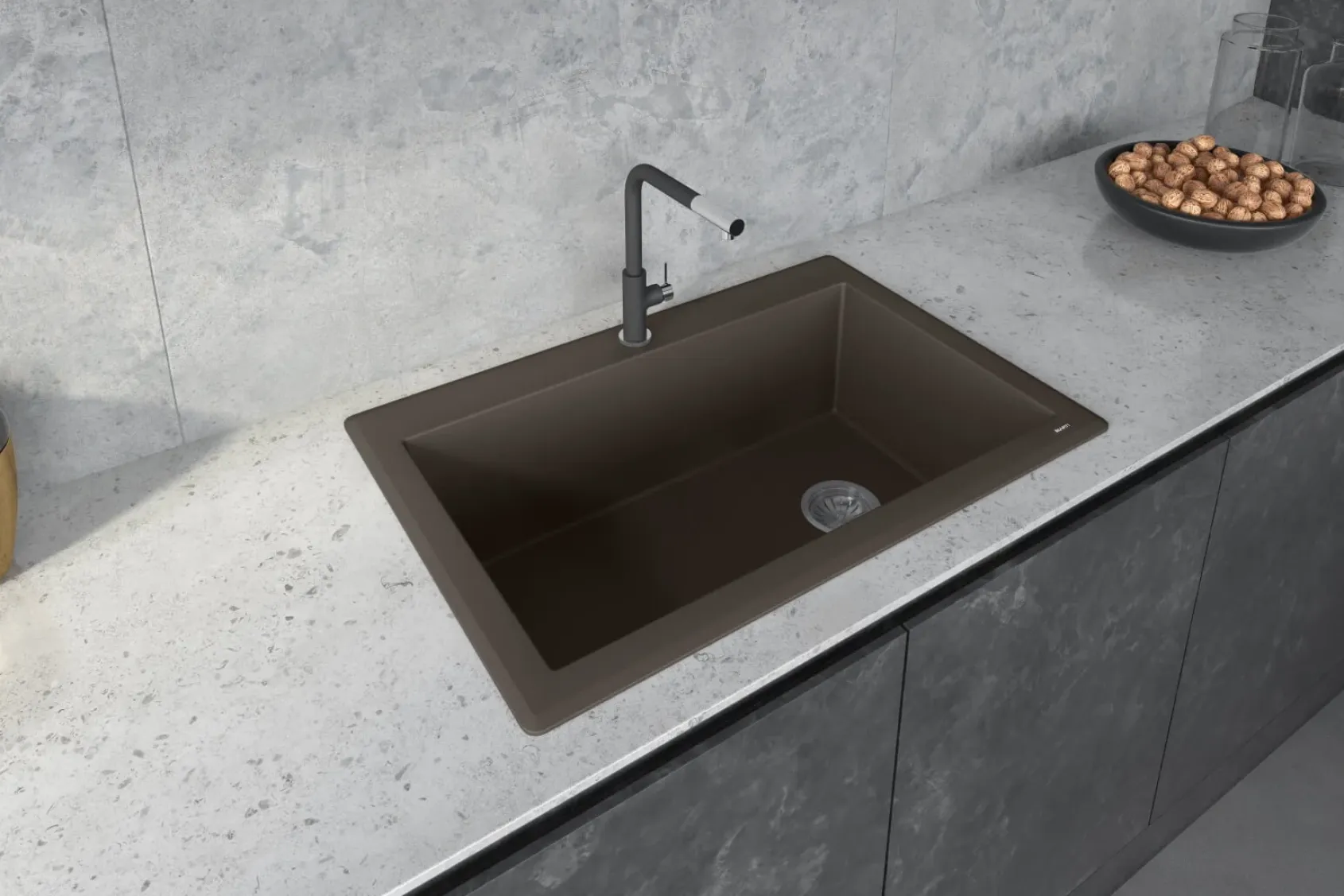 Ruvati epiGranite 33" Drop-in Topmount Granite Composite Kitchen Sink, Espresso / Coffee Brown, RVG1033ES