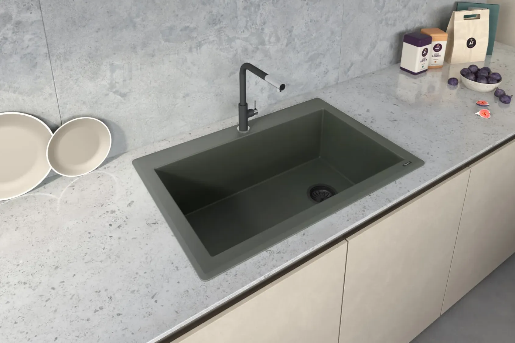 Ruvati epiGranite 33" Drop-in Topmount Granite Composite Kitchen Sink, Juniper Green, RVG1033RN