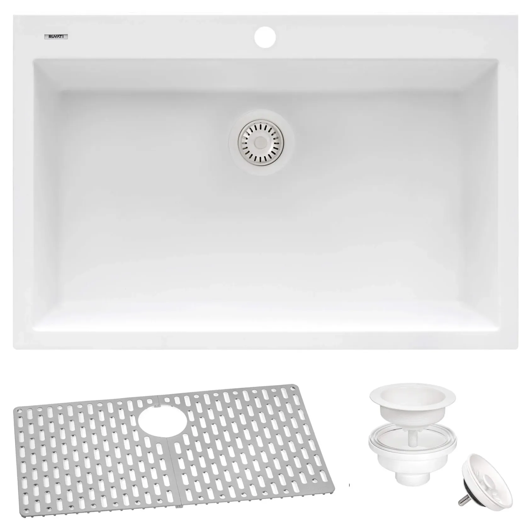 Ruvati epiGranite 33" Drop-in Topmount Granite Composite Kitchen Sink, Arctic White, RVG1080WH