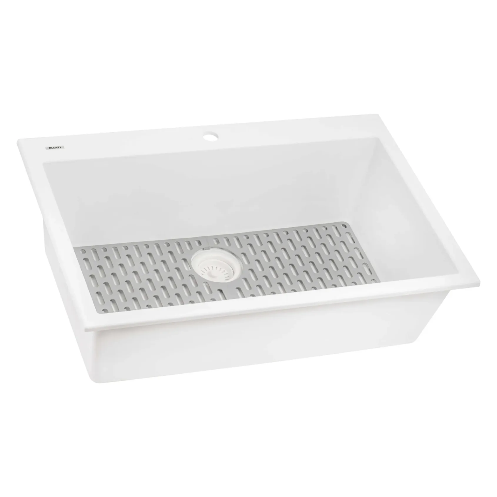 Ruvati epiGranite 33" Drop-in Topmount Granite Composite Kitchen Sink, Arctic White, RVG1080WH