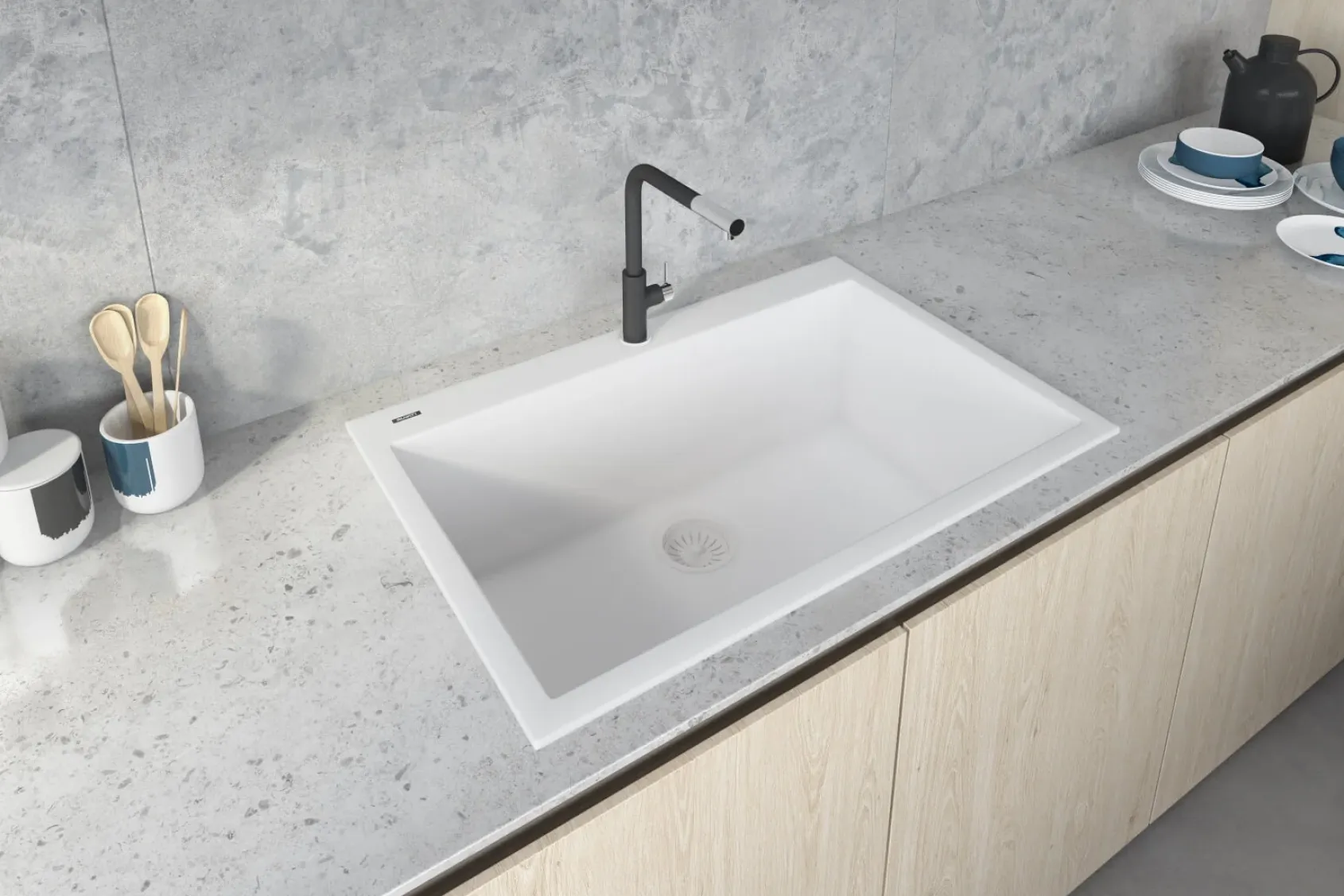 Ruvati epiGranite 33" Drop-in Topmount Granite Composite Kitchen Sink, Arctic White, RVG1080WH