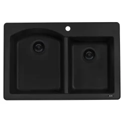 Ruvati epiGranite 33" Dual-Mount Granite Composite Kitchen Sink, 55/45 Double Bowl, Midnight Black, RVG1344BK
