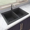 Ruvati epiGranite 33" Dual-Mount Granite Composite Kitchen Sink, 50/50 Double Bowl, Midnight Black, RVG1388BK