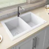 Ruvati epiGranite 33" Dual-Mount Granite Composite Kitchen Sink, 50/50 Double Bowl, Arctic White, RVG1388WH