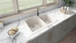 Ruvati epiGranite 33" Dual-Mount Granite Composite Kitchen Sink, 55/45 Double Bowl, Caribbean Sand, RVG1344CS