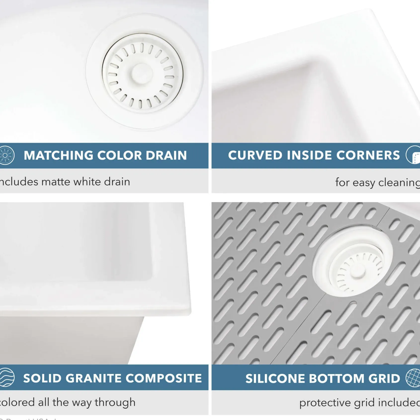 Ruvati epiGranite 33" Undermount Granite Composite Kitchen Sink, Arctic White, RVG2080WH