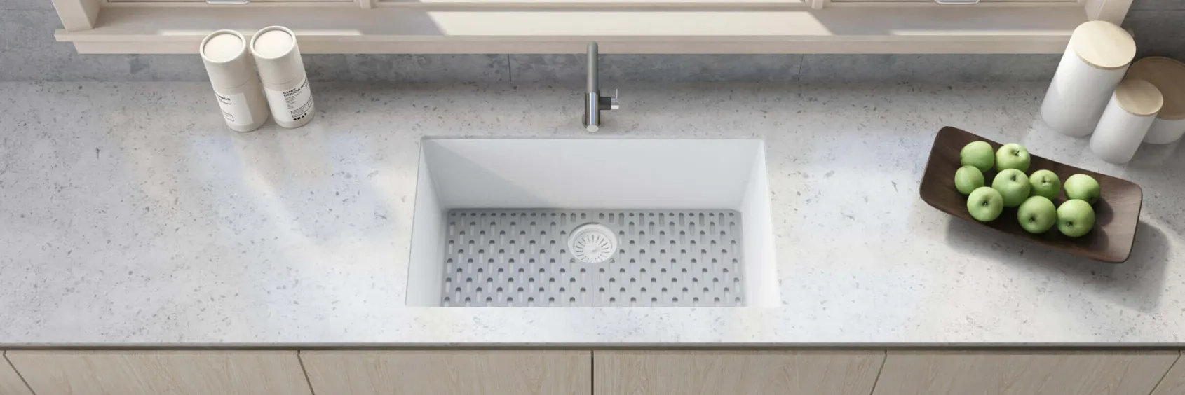 Ruvati epiGranite 33" Undermount Granite Composite Kitchen Sink, Arctic White, RVG2080WH