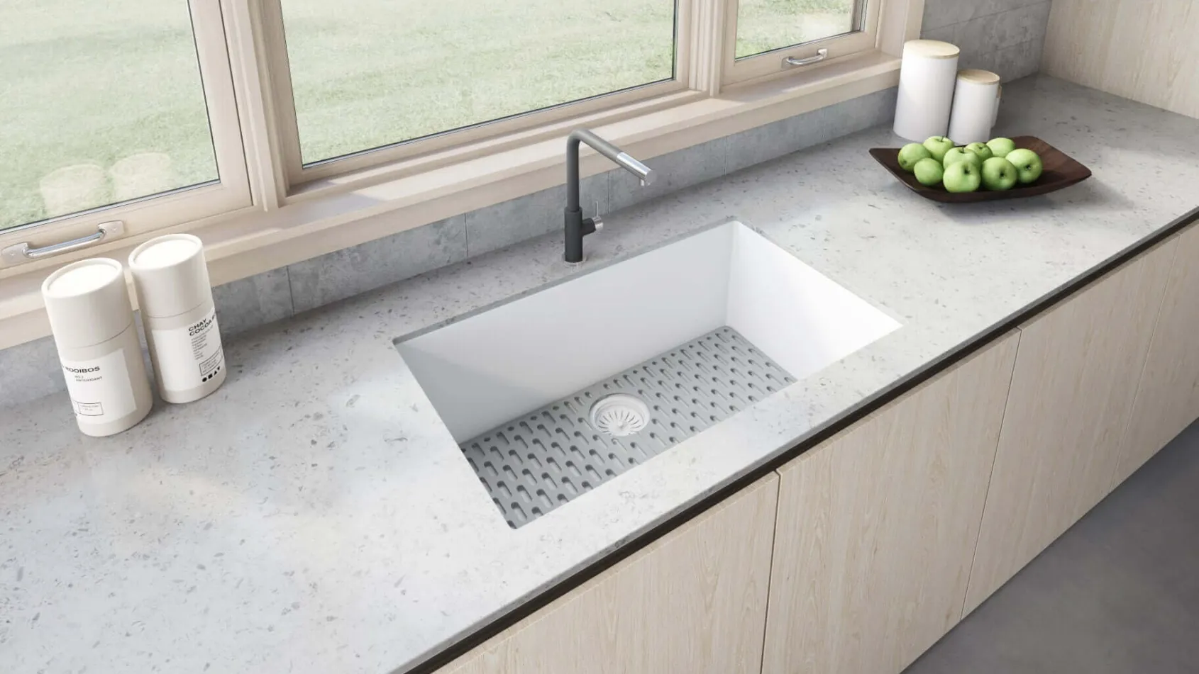 Ruvati epiGranite 33" Undermount Granite Composite Kitchen Sink, Arctic White, RVG2080WH
