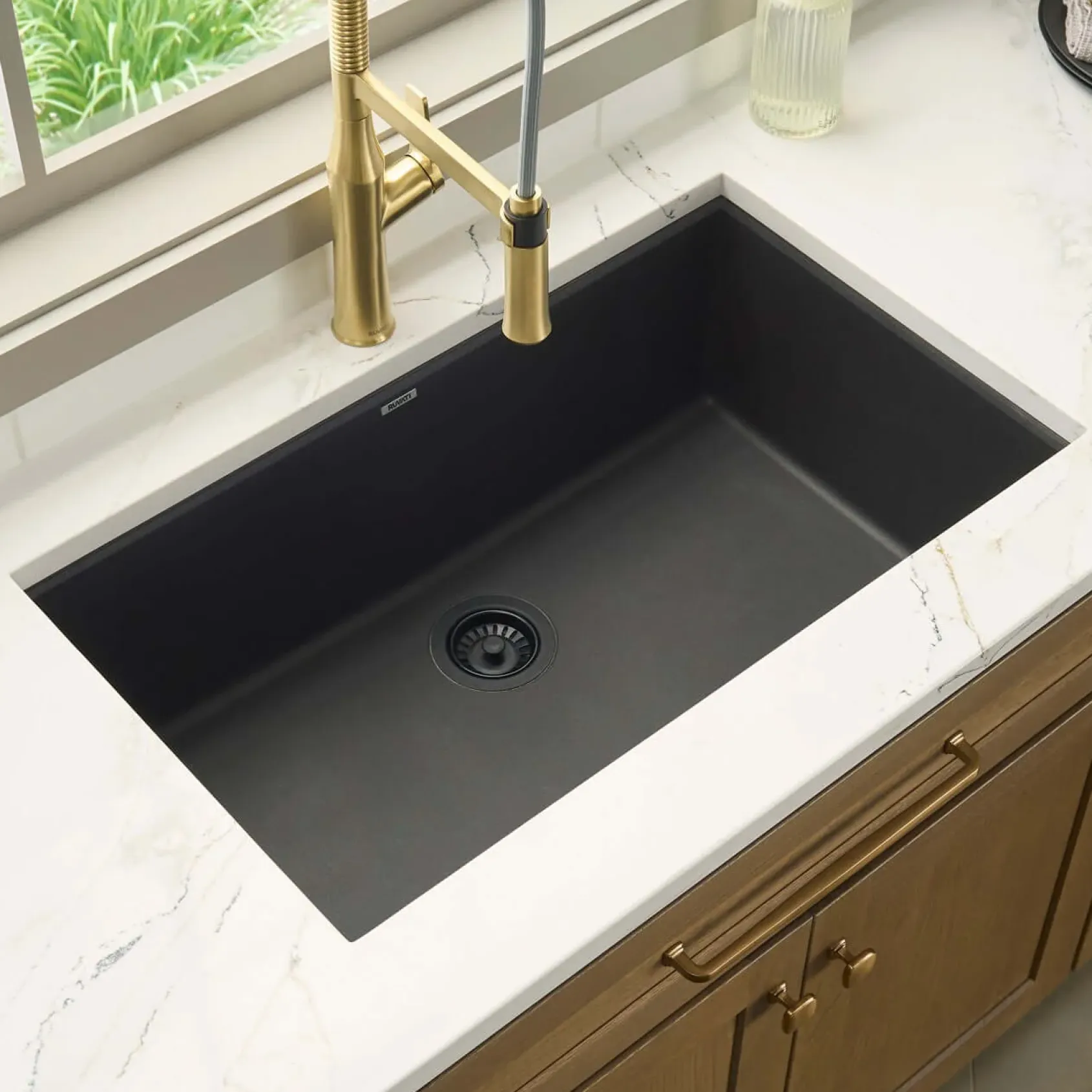 Ruvati epiGranite 33" Undermount Granite Composite Workstation Kitchen Sink, Midnight Black, RVG2083BK