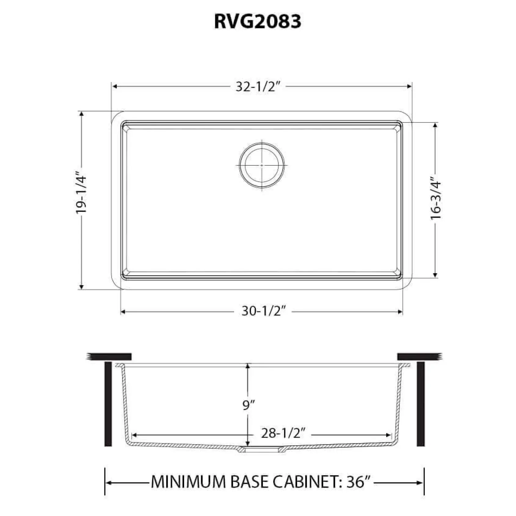 Ruvati epiGranite 33" Undermount Granite Composite Workstation Kitchen Sink, Midnight Black, RVG2083BK