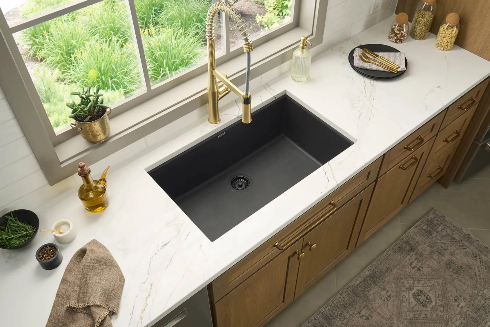 Ruvati epiGranite 33" Undermount Granite Composite Workstation Kitchen Sink, Midnight Black, RVG2083BK