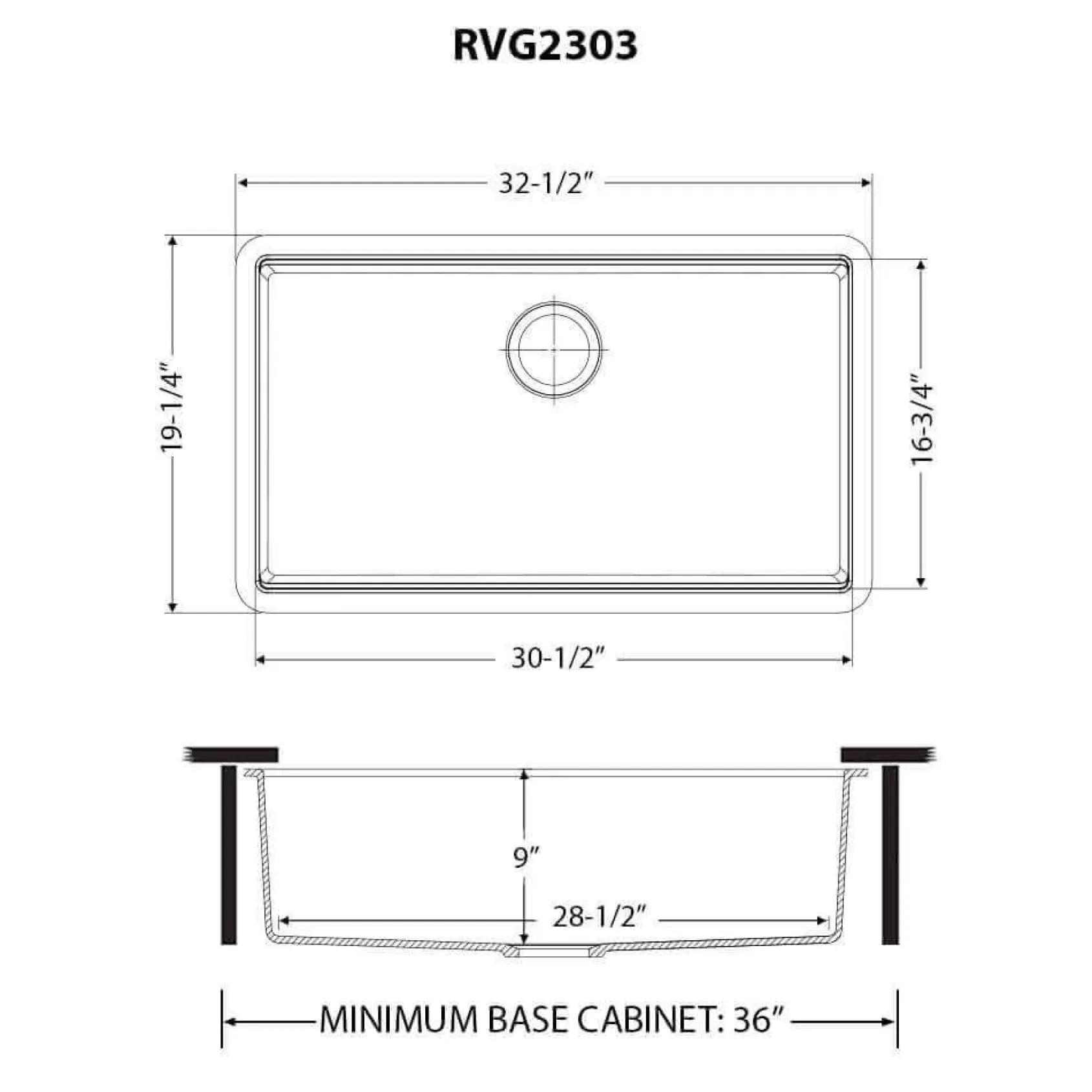 Ruvati epiGranite 33" Undermount Granite Composite Workstation Kitchen Sink, Matte Black, RVG2303BK