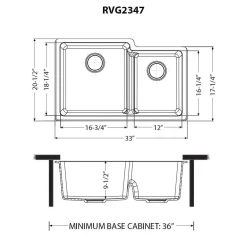 Ruvati epiGranite 33" Undermount Granite Composite Workstation Kitchen Sink, 60/40 Double Bowl, Midnight Black, RVG2347BK