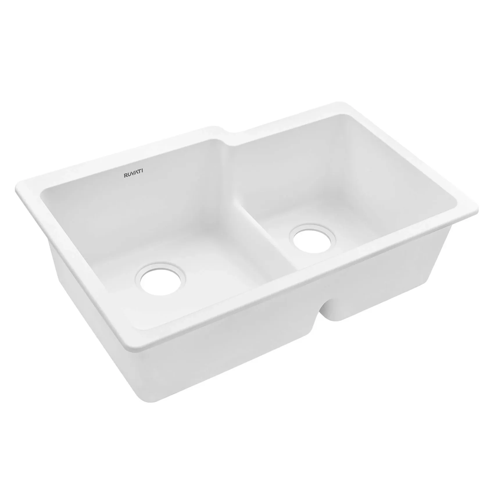 Ruvati epiGranite 33" Undermount Granite Composite Workstation Kitchen Sink, 60/40 Double Bowl, Arctic White Matte, RVG2347WH