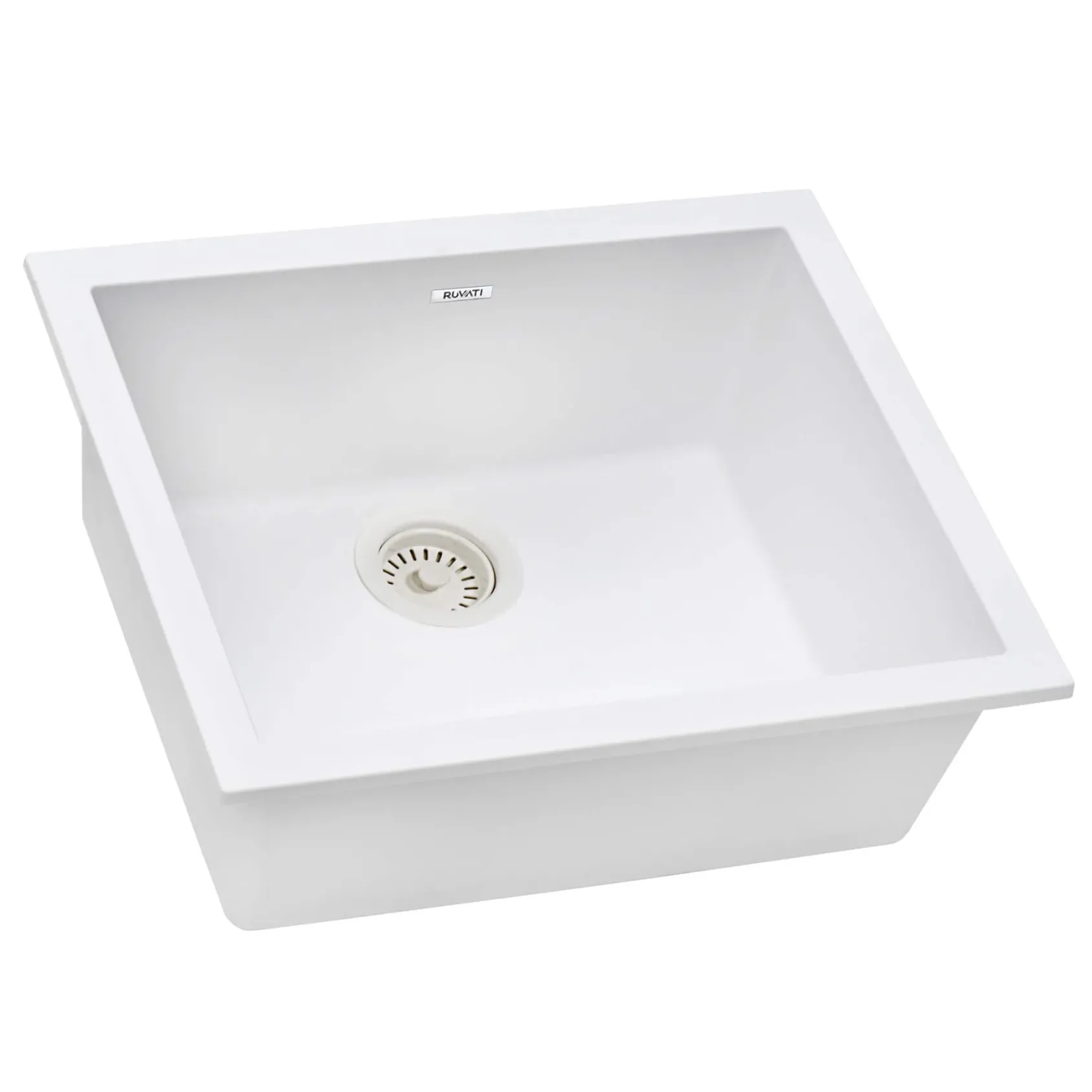 Ruvati epiGranite 23 x 17 inch Granite Composite Undermount Single Bowl Kitchen Sink, Arctic White, RVG2023WH