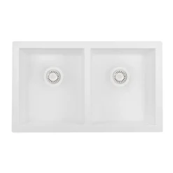 Ruvati epiGranite 32 x 19 inch Granite Composite Undermount Double Bowl Kitchen Sink, Arctic White, RVG2388WH
