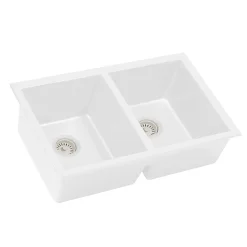 Ruvati epiGranite 32 x 19 inch Granite Composite Undermount Double Bowl Kitchen Sink, Arctic White, RVG2388WH