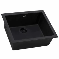 Ruvati epiGranite 23 x 17 inch Granite Composite Undermount Single Bowl Kitchen Sink, Midnight Black, RVG2023BK
